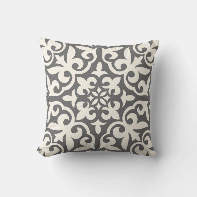 Farmhouse Tile Pillow in Gray & Cream/off-white (Front)