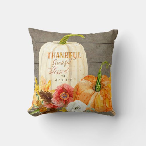 Farmhouse Typography Pumpkin Red Poppy Fall Wood Throw Pillow