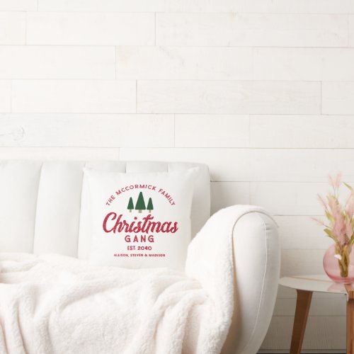 Farmhouse Vintage Christmas White Red Family Name Throw Pillow