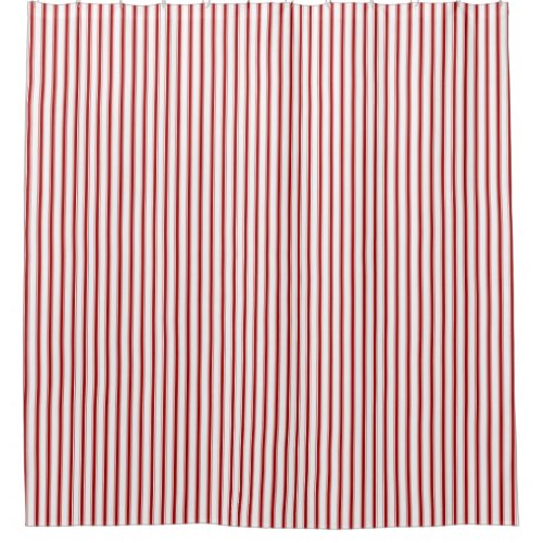 Farmhouse Vintage French Ticking Stripe Red White Shower Curtain