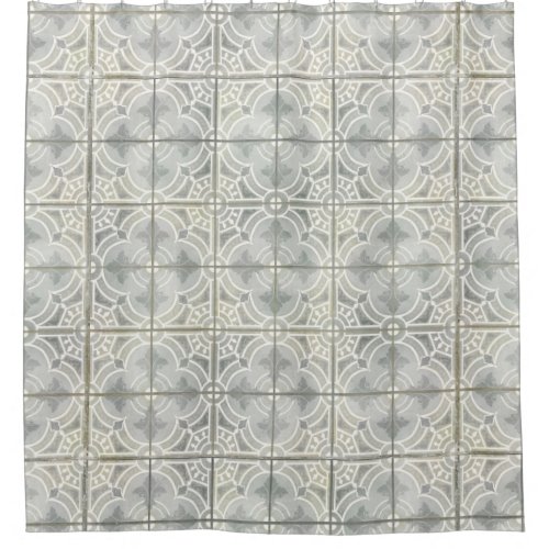 Farmhouse Vintage Gray Concrete Tile Pattern Shower Curtain