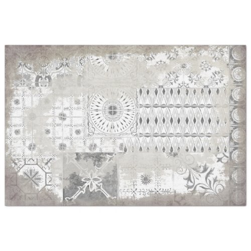 Farmhouse Vintage Gray White Painted Decoupage Art Tissue Paper