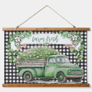 Farmhouse Vintage Green Truck Farm Fresh Hanging Tapestry
