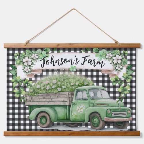 Farmhouse  Vintage Green Truck  Personalized Hanging Tapestry