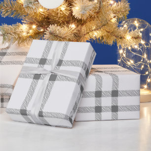 Farmhouse vintage hand drawn plaid pattern gray wrapping paper