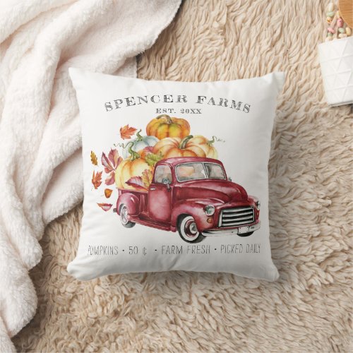 Farmhouse Vintage Harvest Truck Personalized Throw Pillow