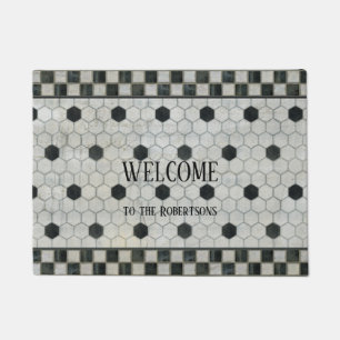 Farmhouse Vintage Marble Hexagon Checkerboard Art Doormat