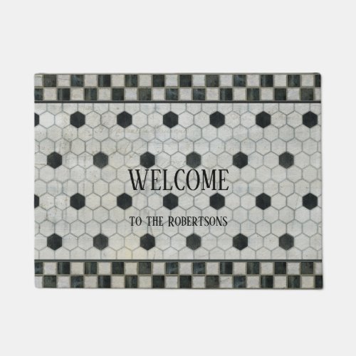 Farmhouse Vintage Marble Hexagon Checkerboard Art Doormat