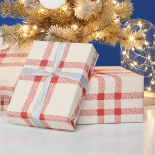 Farmhouse vintage off white red plaid Christmas Wrapping Paper