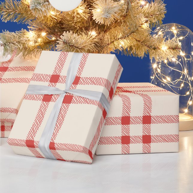 Farmhouse vintage off white red plaid Christmas Wrapping Paper (Holidays)
