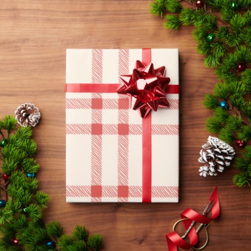 Farmhouse vintage off white red plaid Christmas Wrapping Paper