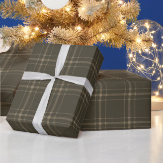 Farmhouse vintage plaid pattern sepia brown wrapping paper