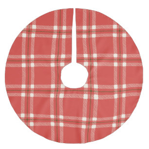 Farmhouse vintage red green cream plaid Christmas Brushed Polyester Tree Skirt