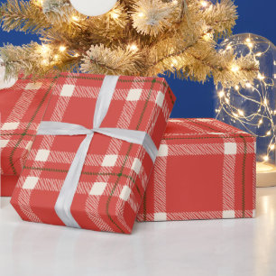 Farmhouse vintage red green cream plaid Christmas Wrapping Paper
