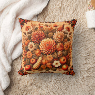 Farmhouse Vintage Rustic Fall Autumn Orange Color Throw Pillow