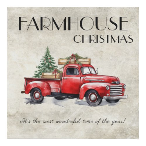Farmhouse Vintage Rustic Red Truck Christmas Faux Canvas Print