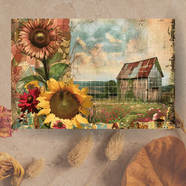 Farmhouse Vintage Rustic Sunflower Decoupage Tissue Paper | Zazzle