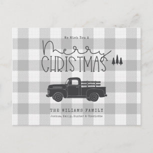 Farmhouse Vintage Truck Buffalo Plaid Christmas Postcard