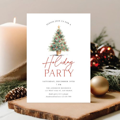 Farmhouse Watercolor Christmas Tree Holiday Party Invitation