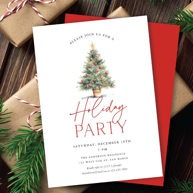 Farmhouse Watercolor Christmas Tree Holiday Party Invitation (Creator Uploaded)