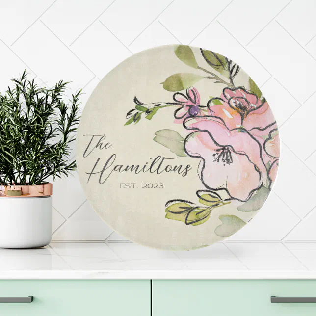 Discover Farmhouse watercolor Floral Custom Established Cutting Board