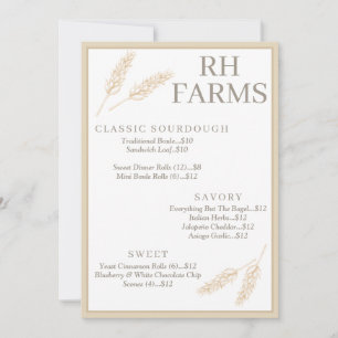 Farmhouse Wheat Stalks Bakery Prices Personalized Invitation