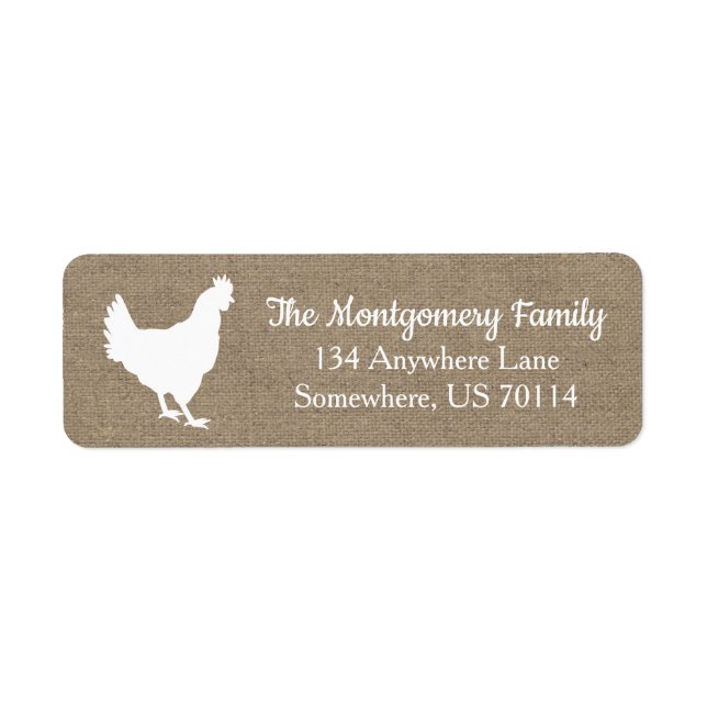 Farmhouse White Chicken Silhouette & Faux Burlap Label (Front)