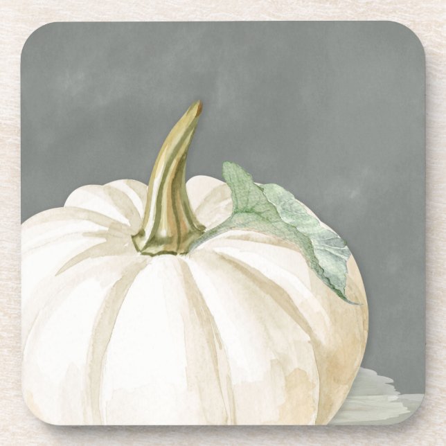 Farmhouse white fall pumpkin beverage coaster (Front)