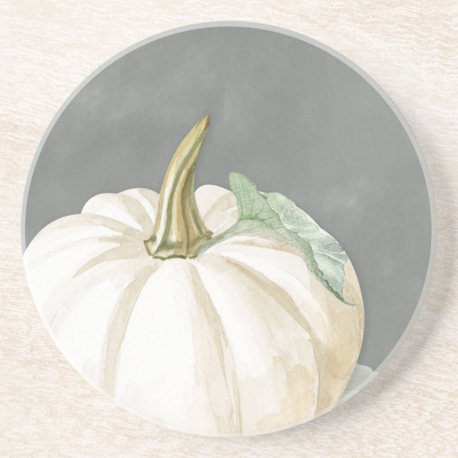 Farmhouse white fall pumpkin coaster (Front)