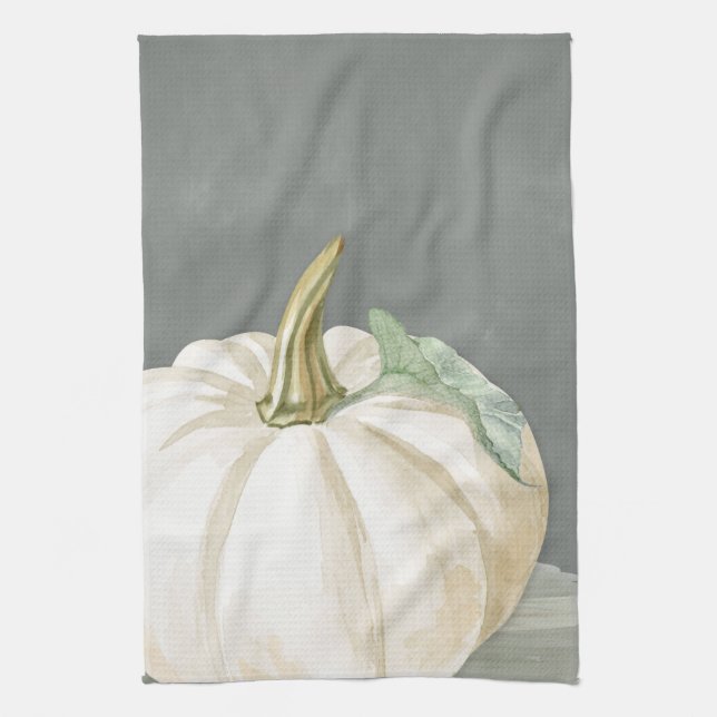 Farmhouse white fall pumpkin kitchen towel (Vertical)
