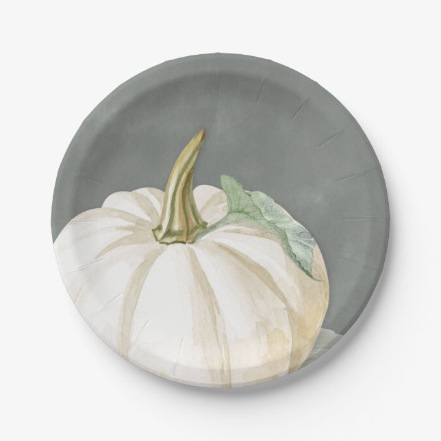 Farmhouse white fall pumpkin paper plates (Front)