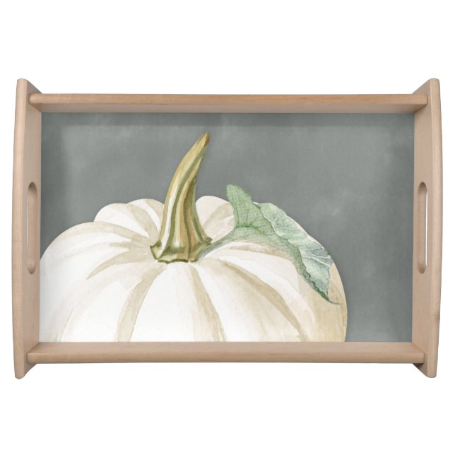 Farmhouse white fall pumpkin serving tray (Front)