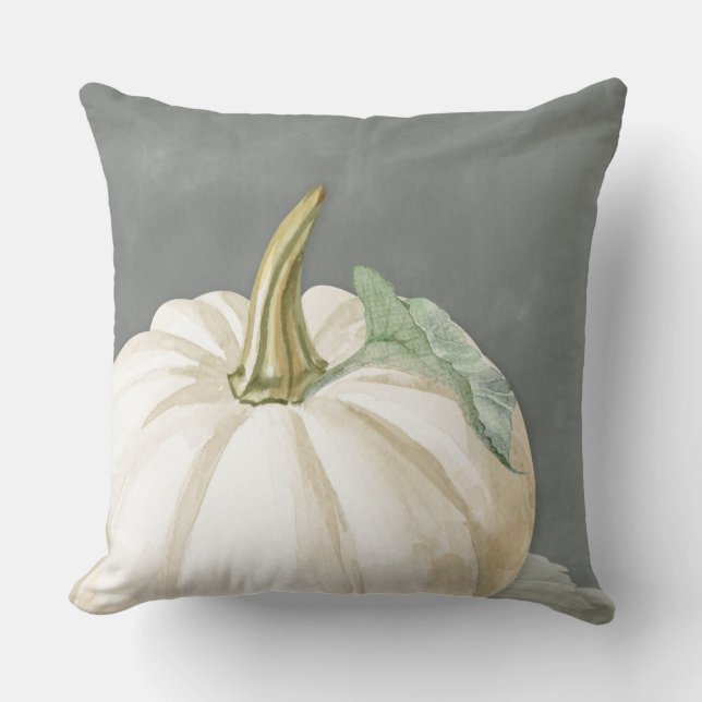 Farmhouse white fall pumpkin throw pillow (Front)