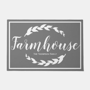 Farmhouse White Laurels & Gray Family Name Doormat