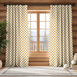 Farmhouse White Light Brown Buffalo Plaid  Blackout Curtains
