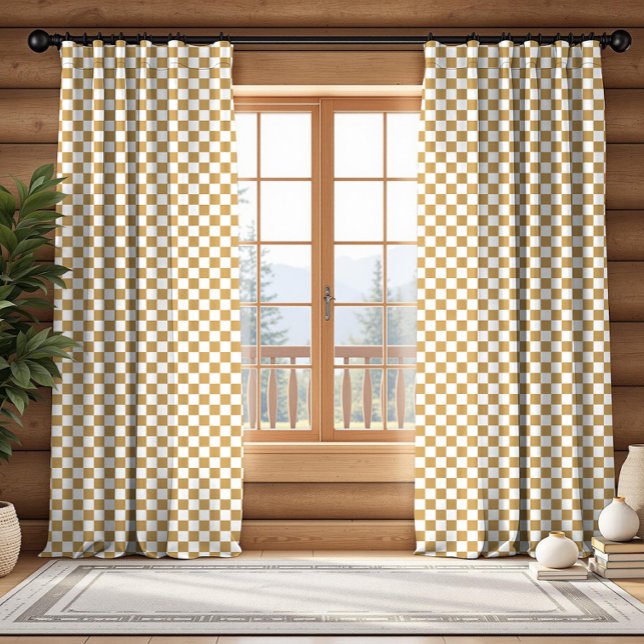 Farmhouse White Light Brown Buffalo Plaid  Blackout Curtains (Creator Uploaded)