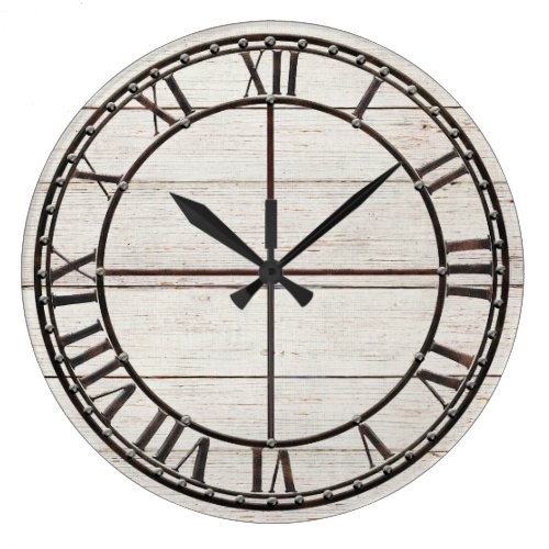 Farmhouse White Shiplap Wood Rustic Farm Art Large Clock