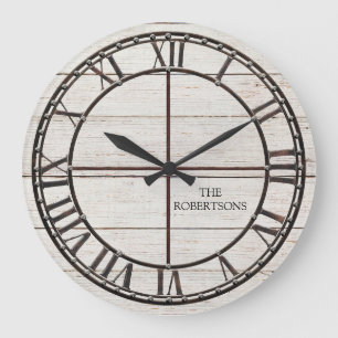 Farmhouse White Shiplap Wood Rustic Farm Art Large Clock