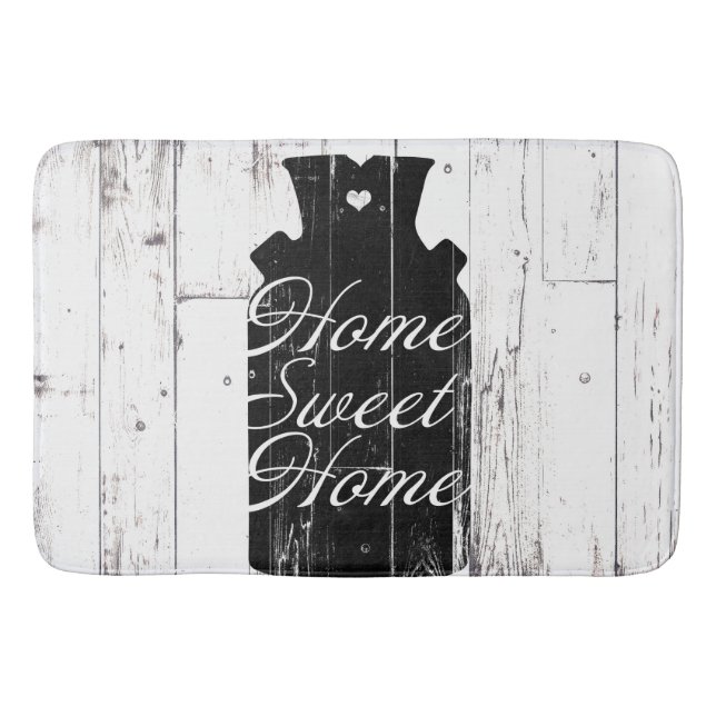 Farmhouse White Wood Rustic Milk Jug Home Sweet Bathroom Mat (Front)