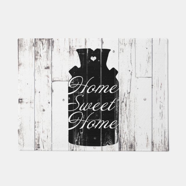 Farmhouse White Wood Rustic Milk Jug Home Sweet Doormat (Front)