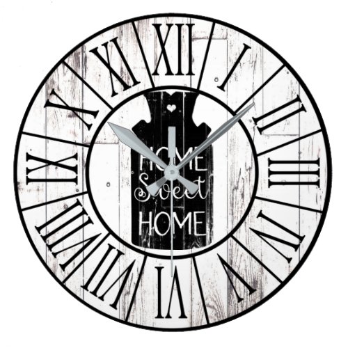 Farmhouse White Wood Rustic Milk Jug Home Sweet Large Clock