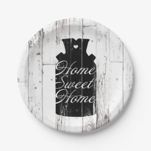 Farmhouse White Wood Rustic Milk Jug Home Sweet Paper Plates