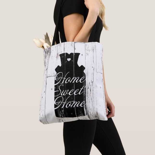 Farmhouse White Wood Rustic Milk Jug Home Sweet Tote Bag (Close Up)