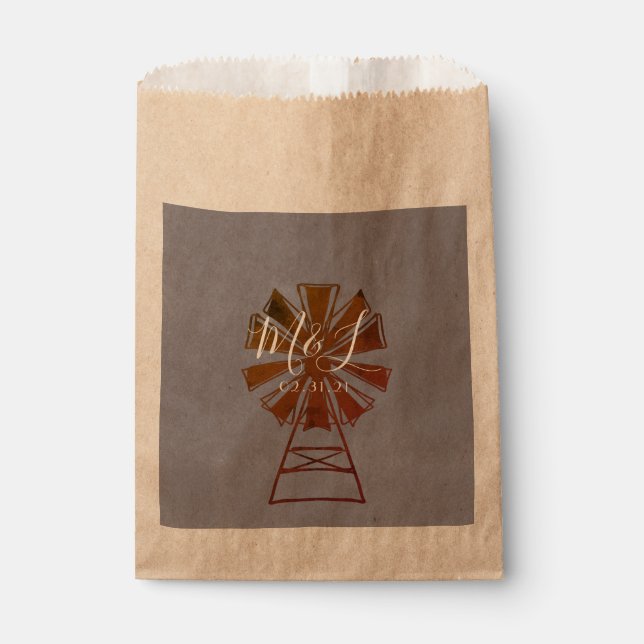 Farmhouse Windmill Rustic Wedding Favor Bag (Front)