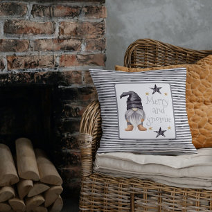 Farmhouse Winter Gnome on Buffalo for Christmas Throw Pillow