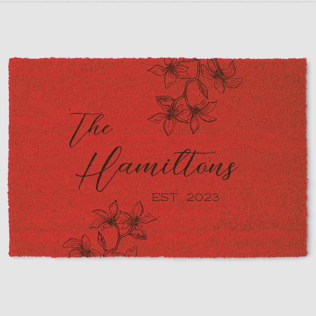 Farmhouse Winter Poinsettia Custom Holiday Fiber Doormat (Front)