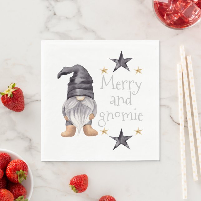 Farmhouse Winter Watercolor Gnome Christmas Napkins (Insitu)