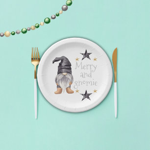 Farmhouse Winter Watercolor Gnome for Christmas Paper Plates