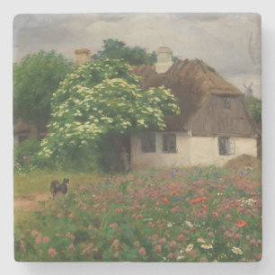 Farmhouse with Meadow Flowers Stone Coaster