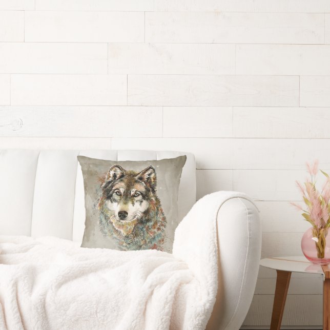 Farmhouse Wolf Animal Nature Wall Art Prints  Throw Pillow (Couch)
